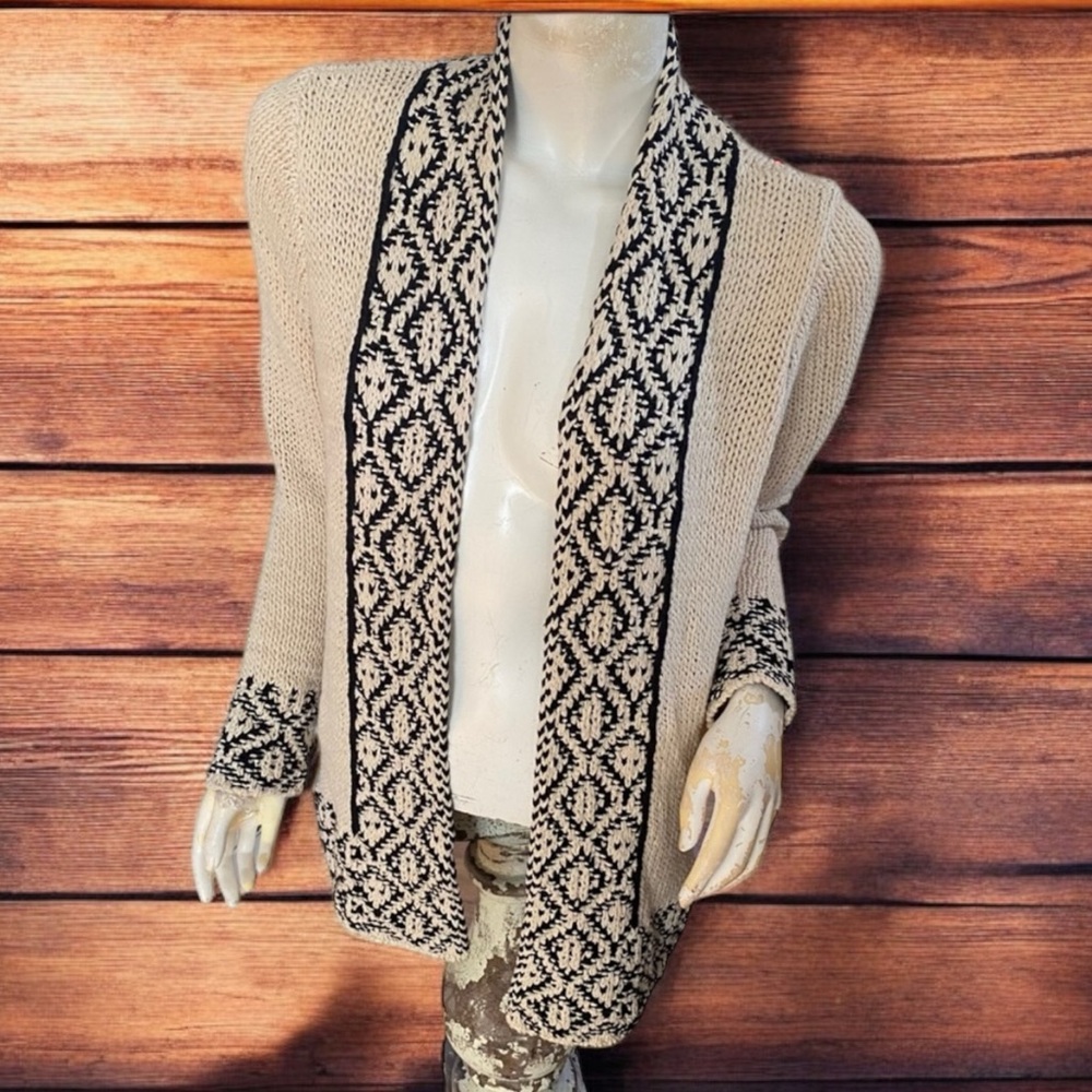❄️ 50% off winter Lucky Brand large weave knit open front cardigan sweater S
